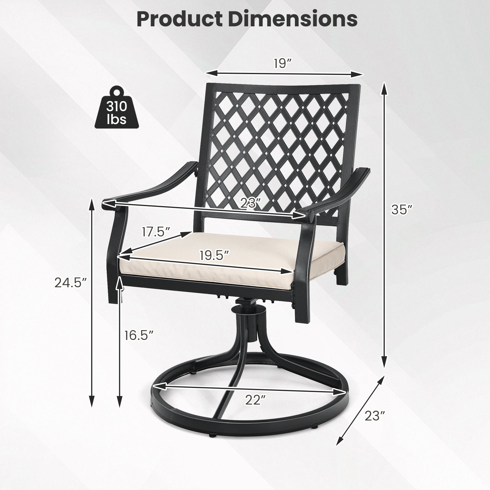 Set of 2 Outdoor Swivel Chairs with Removable Cushions - Beige