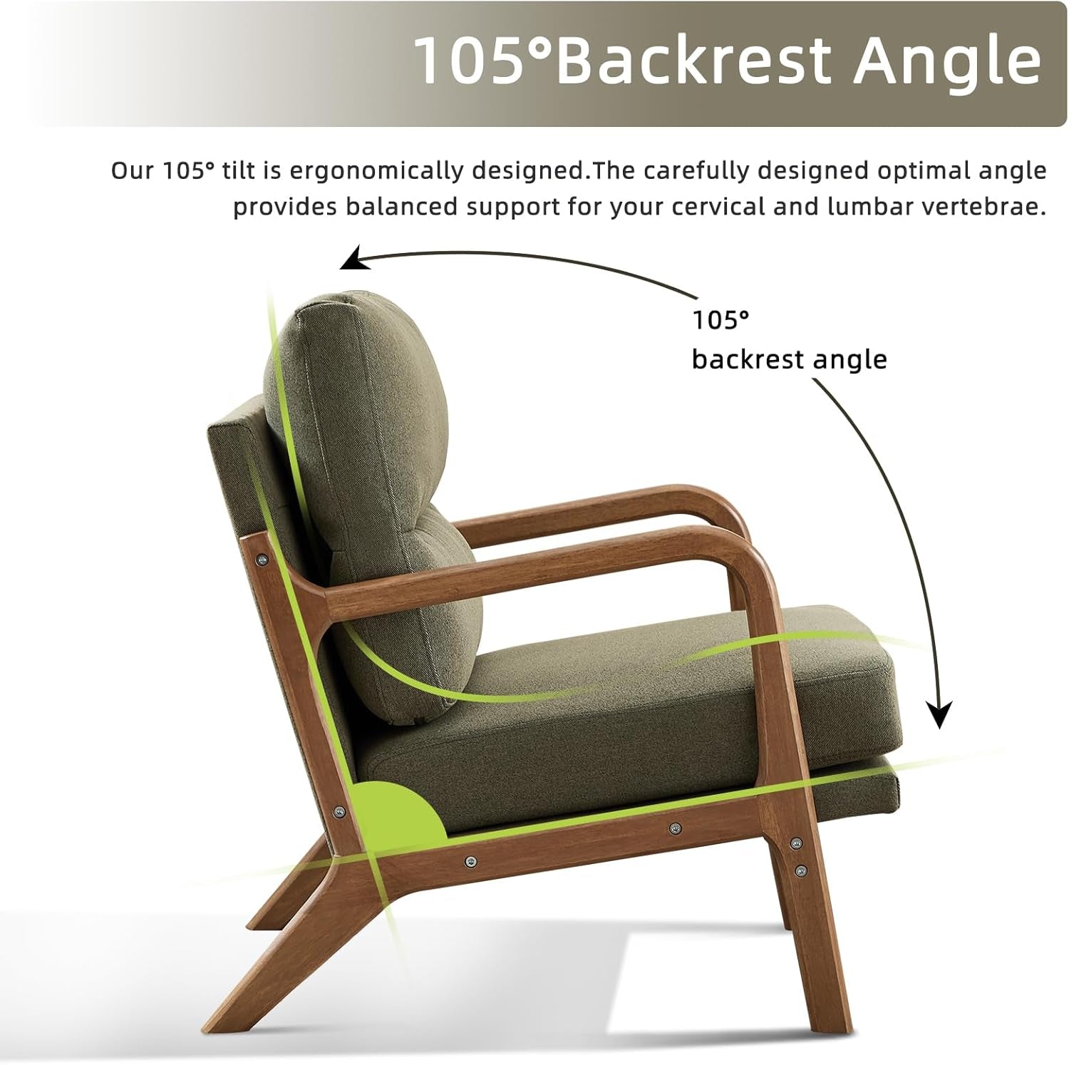 Mid Century Emerald Linen Accent Chair