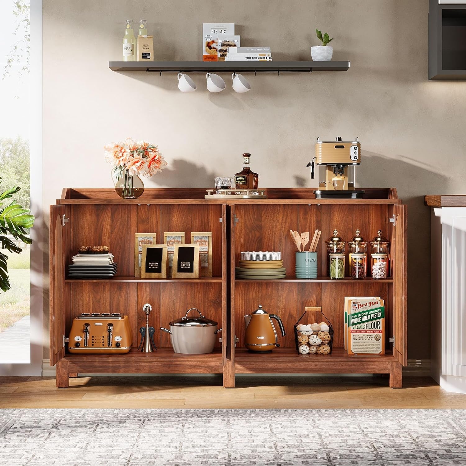 57 InchModern Farmhouse Sideboard Cabinet With Adjustable Shelves