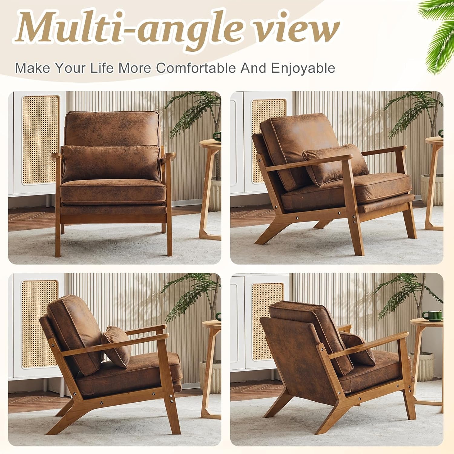 Mid-Century Modern Suede Upholstered Accent Chair - Set of 2
