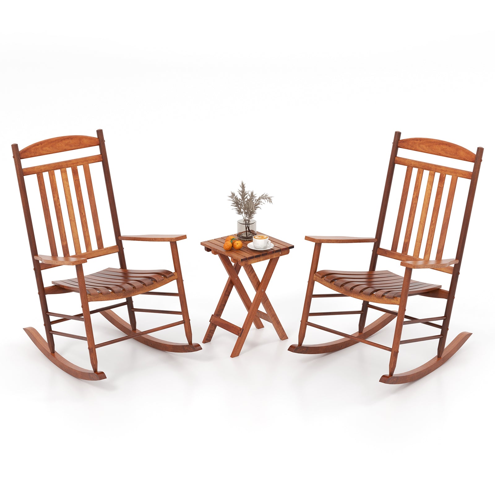 3-piece Outdoor Poplar Wood Rocking Chair Set - Natural