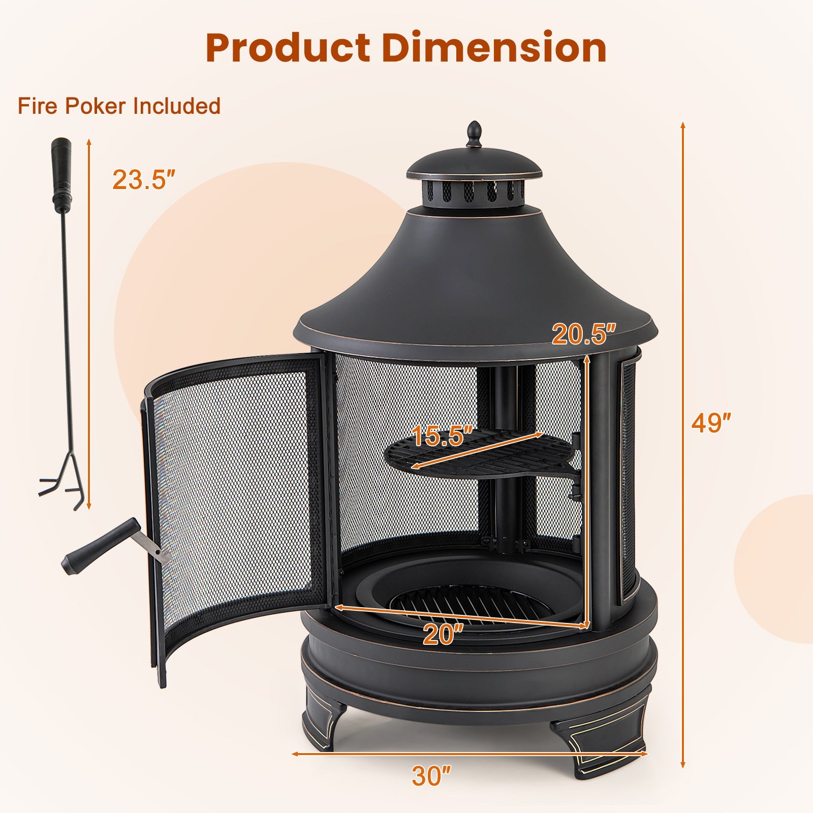 Outdoor Fire Pit/Chiminey with Grill for Garden BBQ