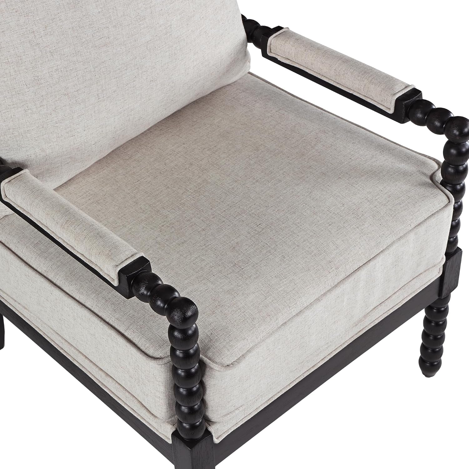 European Spindle Armchairs with Linen Cushions - 2 pc Set