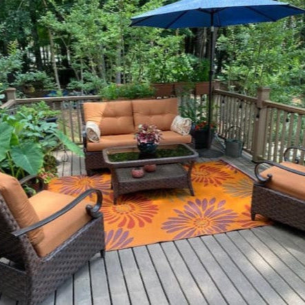 Daisy Orange/Rust Reversible Outdoor Mat