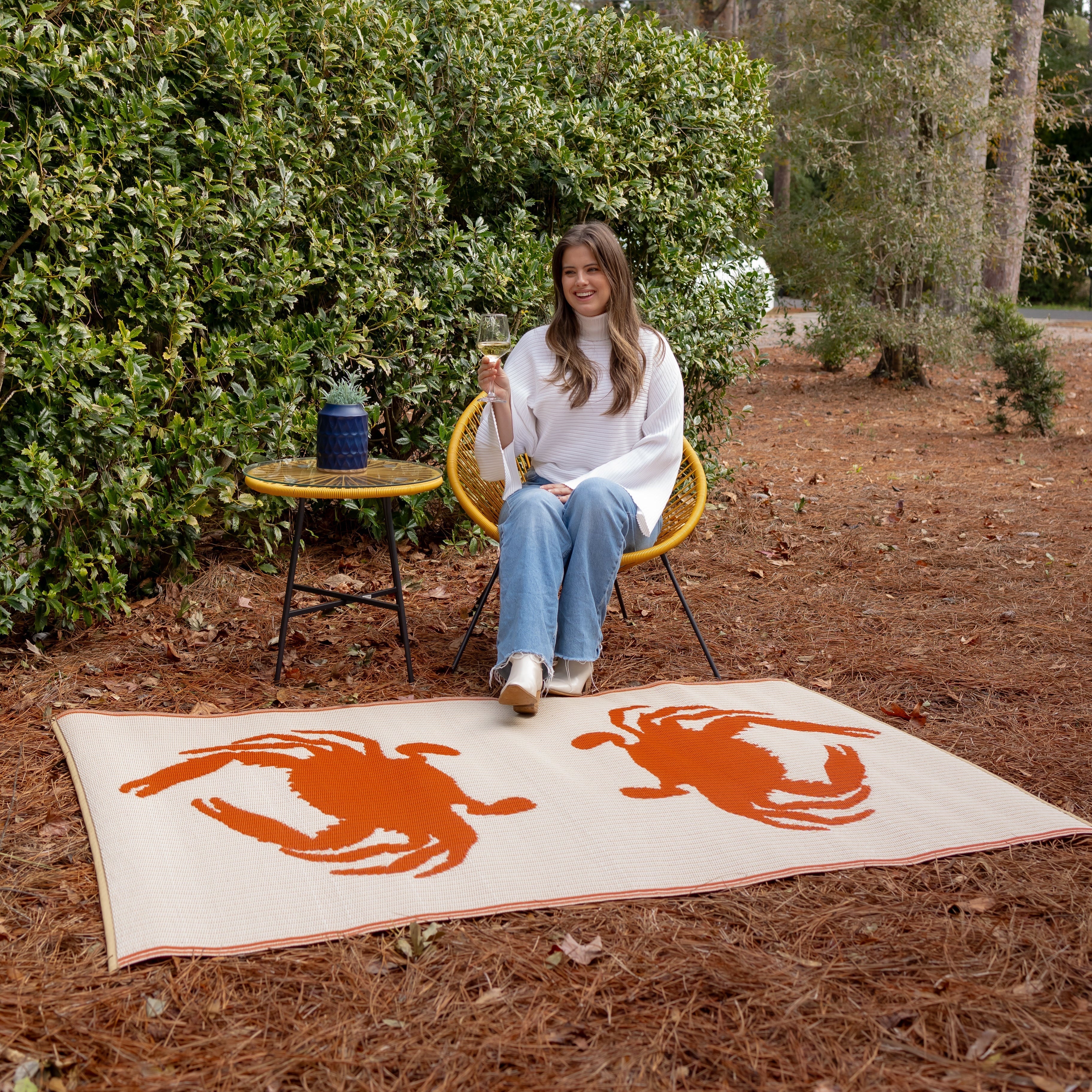 Double Crab Orange & Cream Outdoor Mat