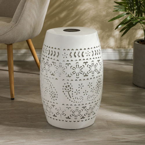 Outdoor Side Table with Built-in Solar Battery - White