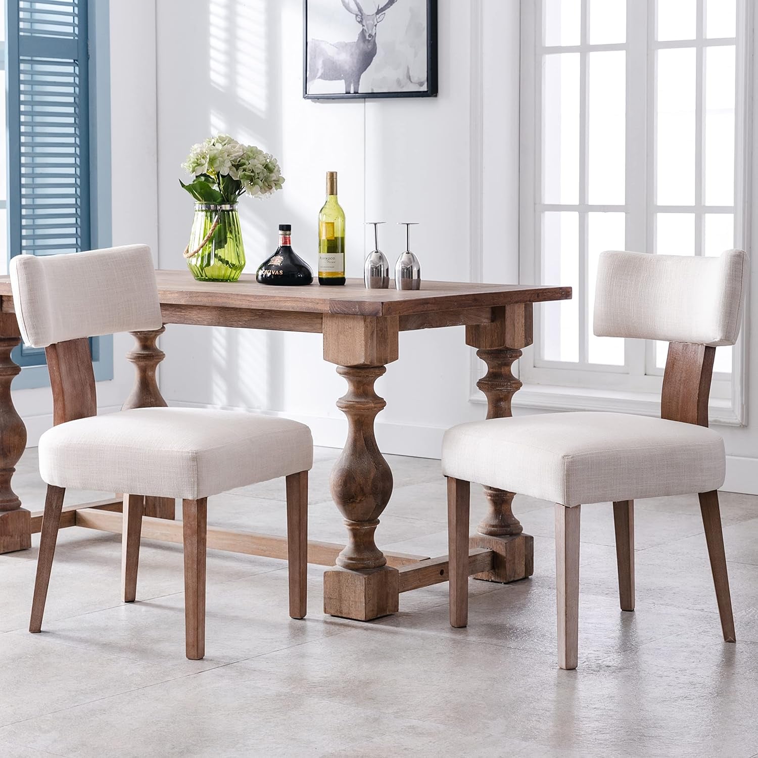 Modern Linen Fabric Upholstered Dining Chairs- 6 Pc Set