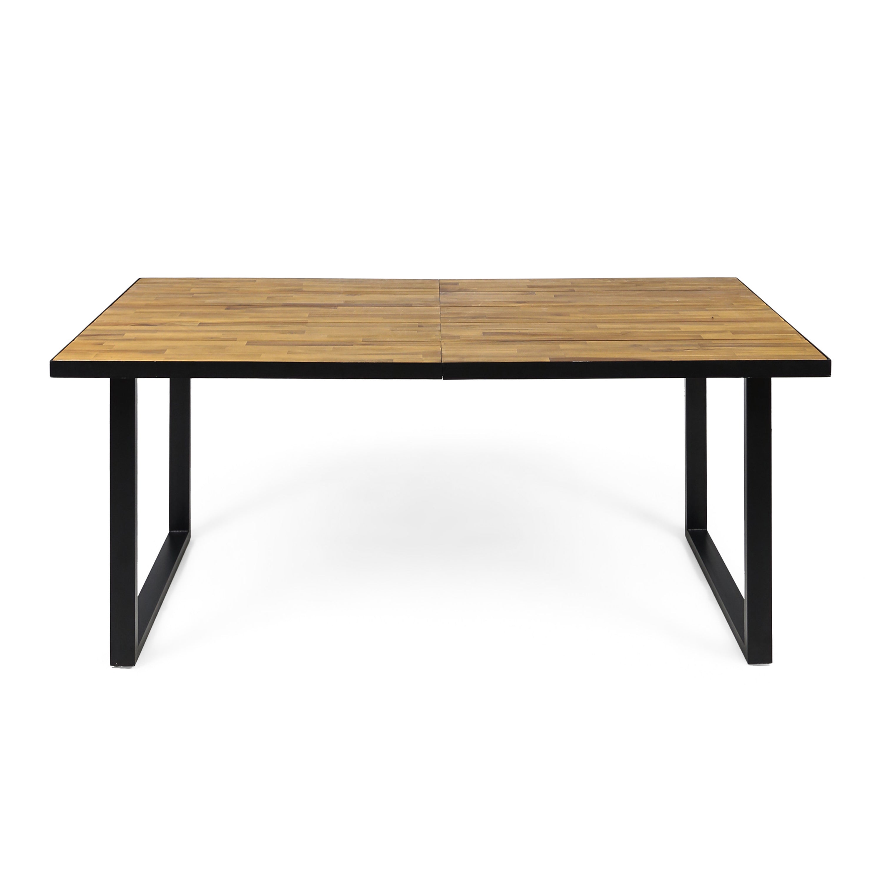 Outdoor Dining Table with Iron Legs and Teak Table Top