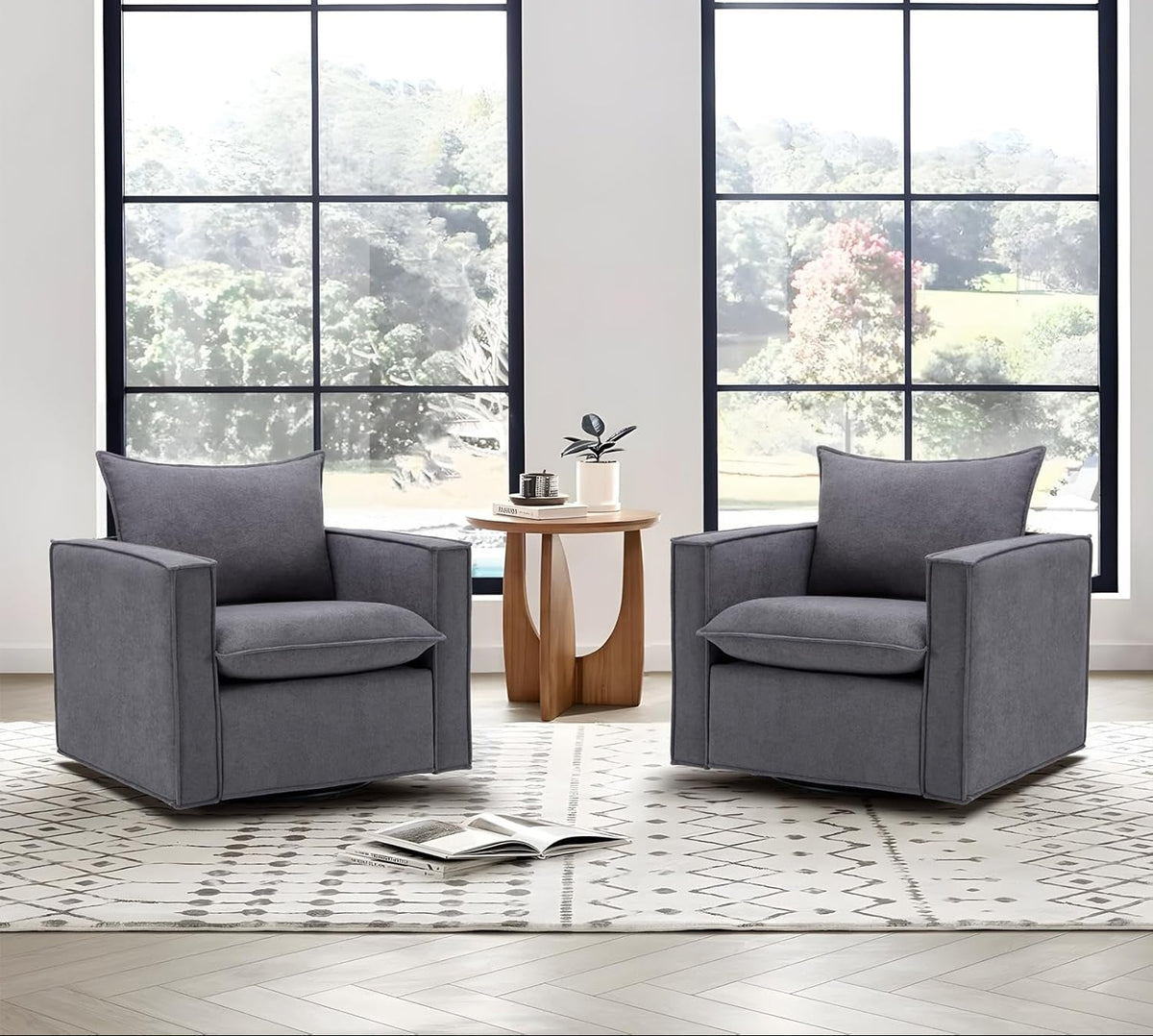 Swivel Armchairs in Dark Gray - 2 pc Set