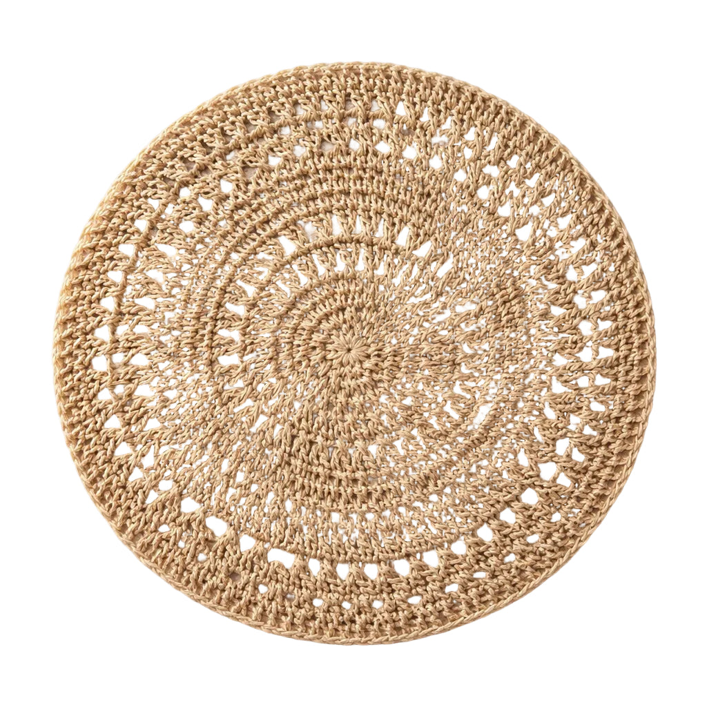 Handcrafted Natural Jute Placemat | 15” Round Scalloped Woven Placemat