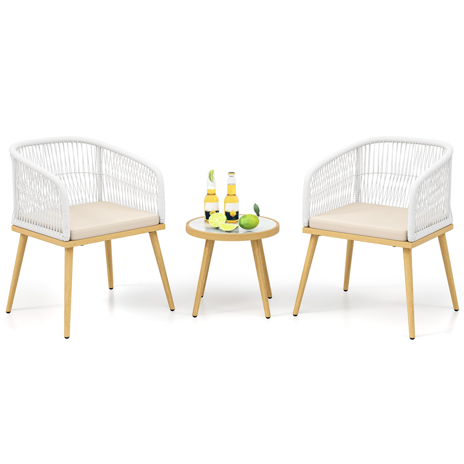 3 Piece Outdoor Bistro Set - White Wicker