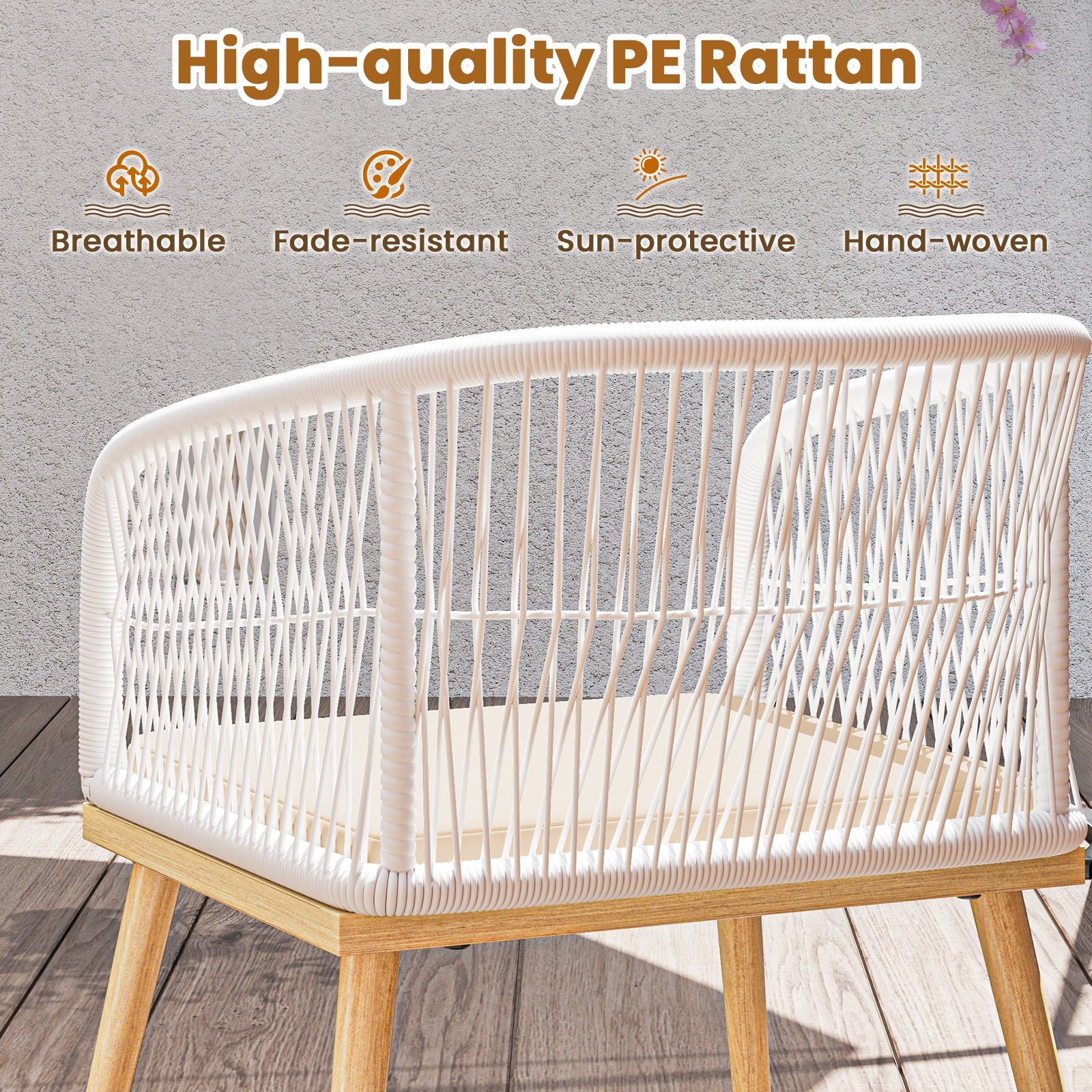 3 Piece Outdoor Bistro Set - White Wicker