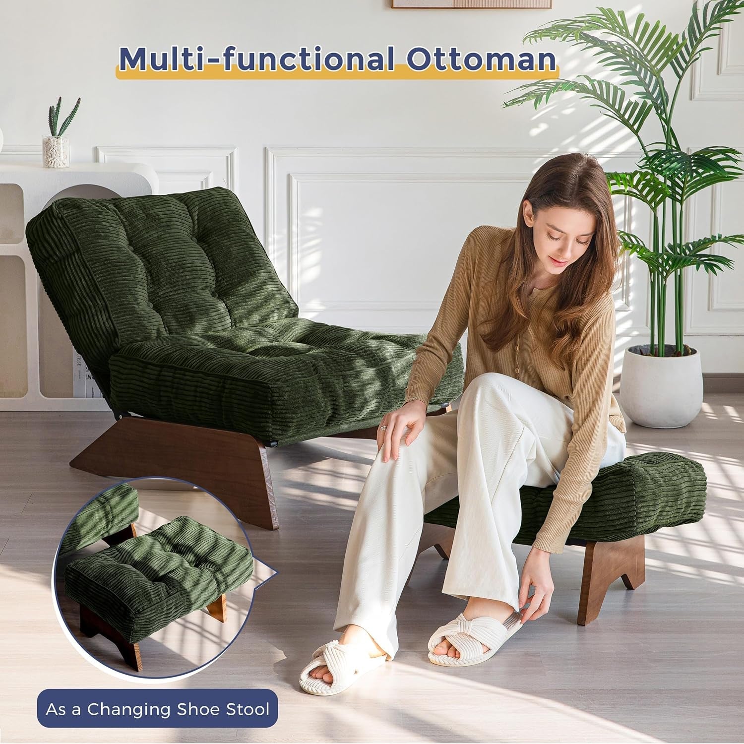 Adjustable Accent Chair With Ottoman in Green