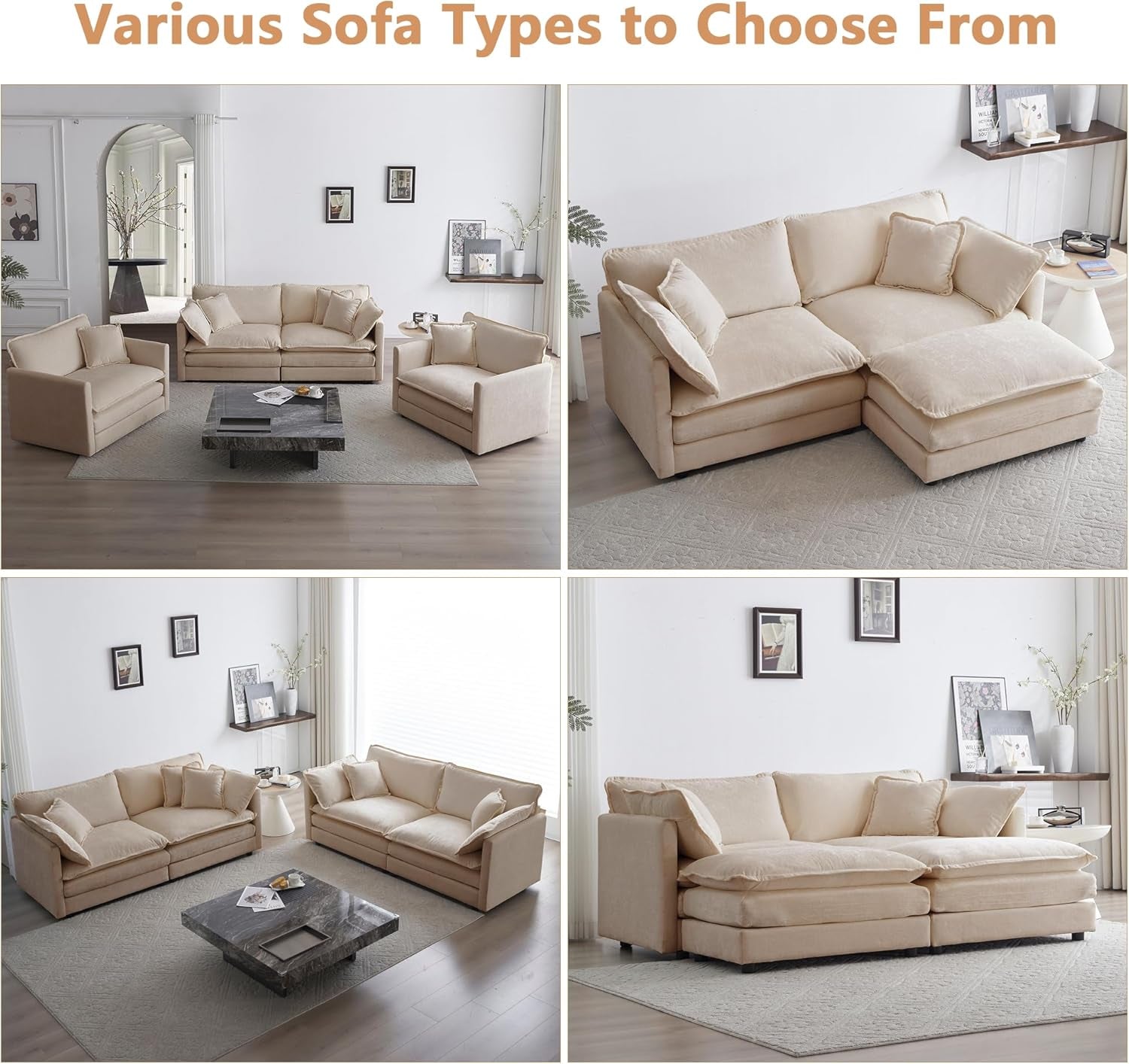 Chenille 76 Inch Loveseat Sofa - Beige