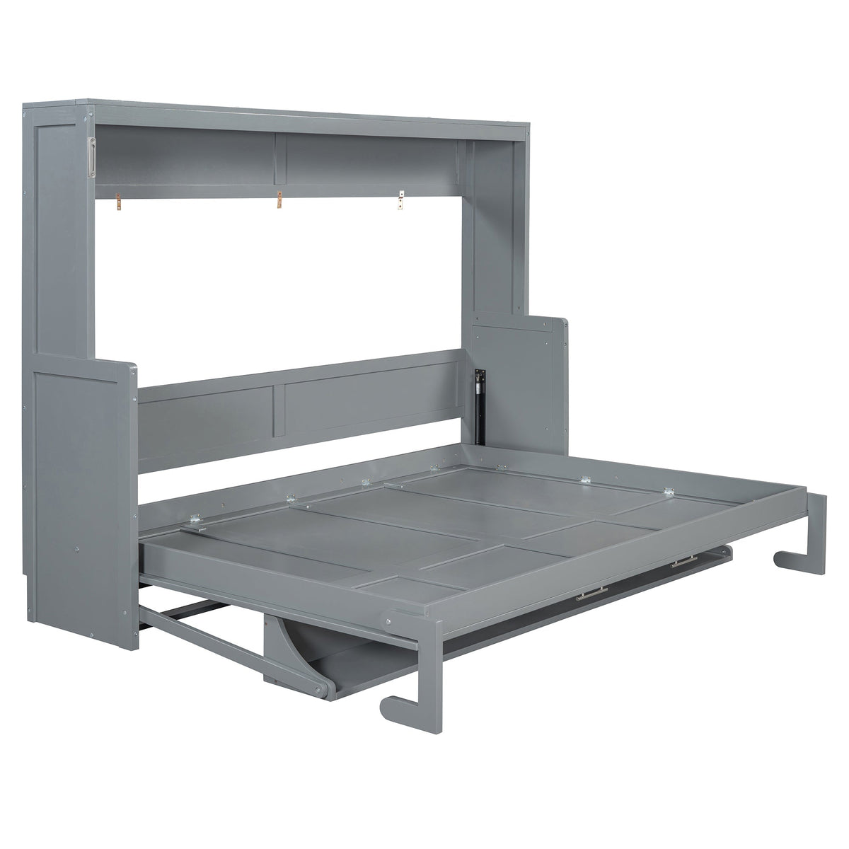 Queen Size Murphy Bed with Hydraulic Lift & Desk Design - Gray