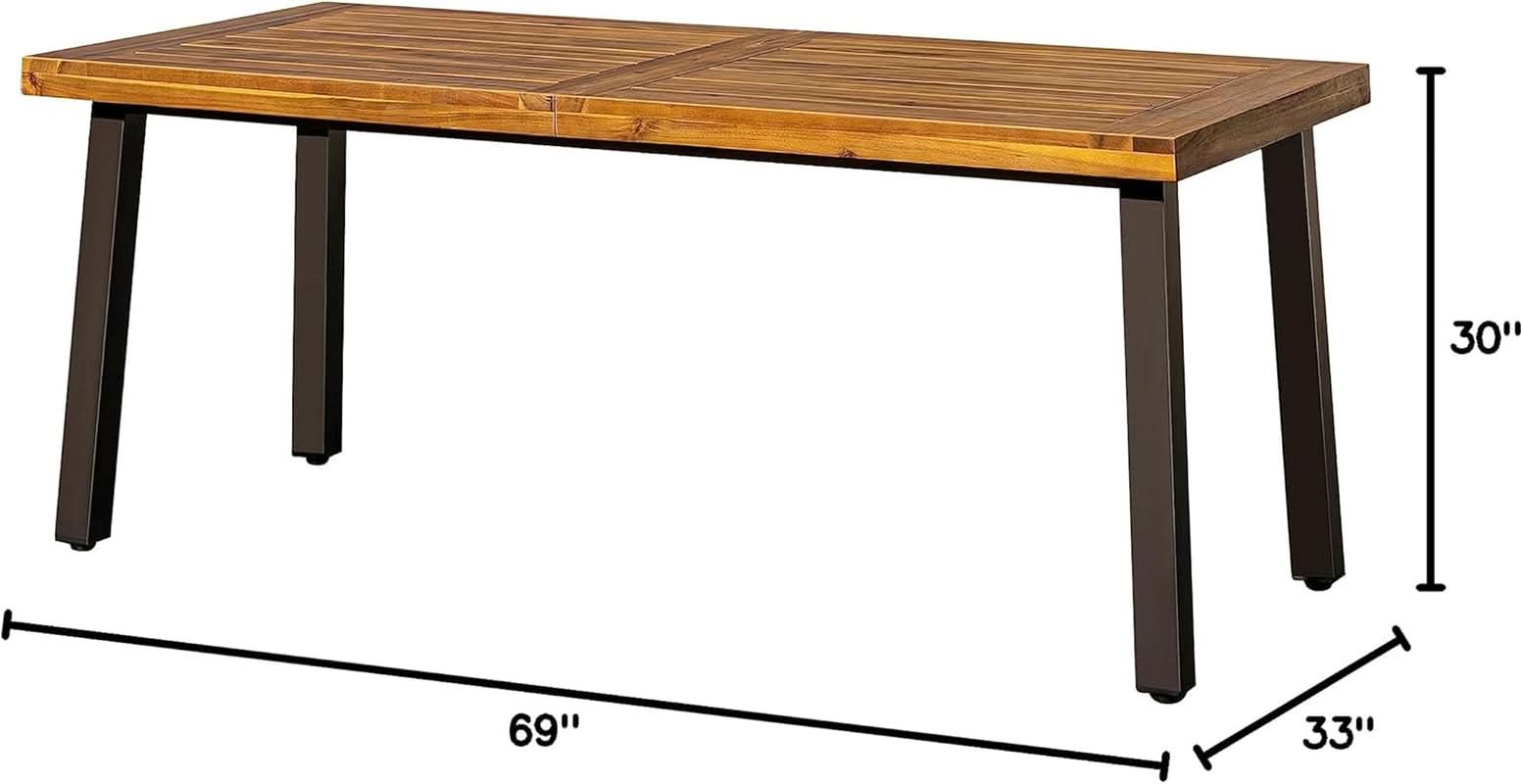 Acacia Wood indoor/Outdoor Dining Table For 6 With Iron Legs