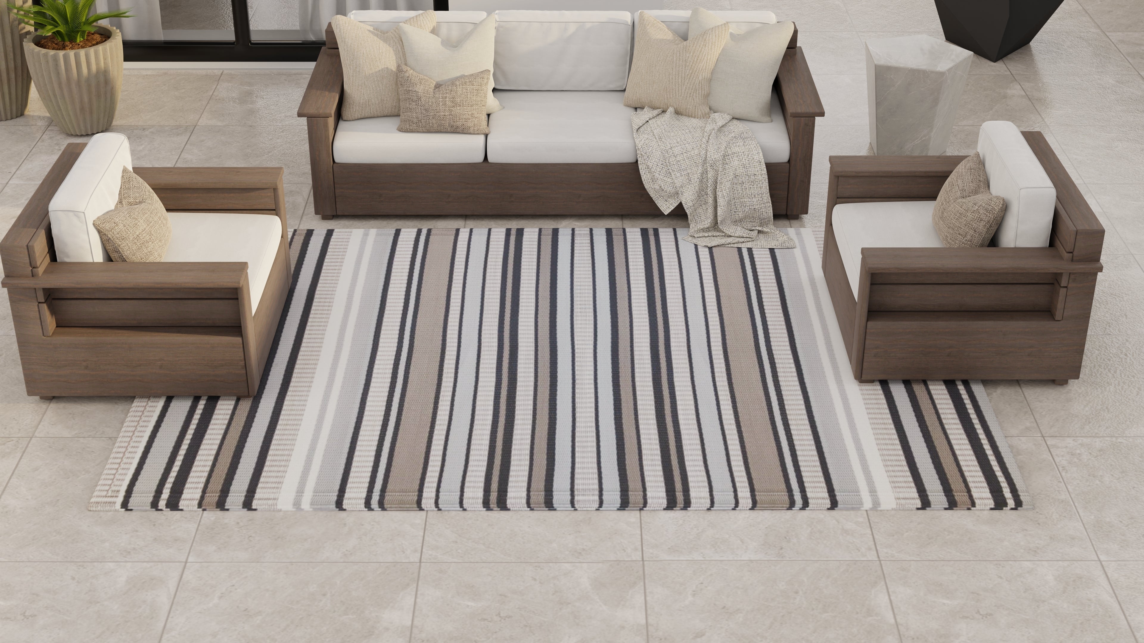 Stripes Cool Grey Outdoor Mat