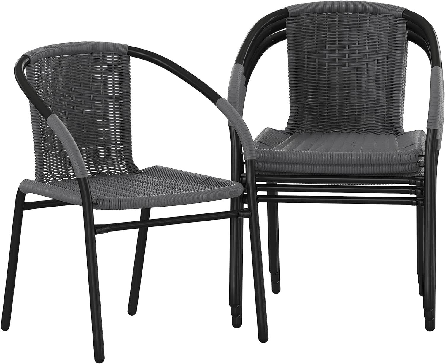 Set of 4 Modern Stackable Rattan Outdoor Dining Chairs