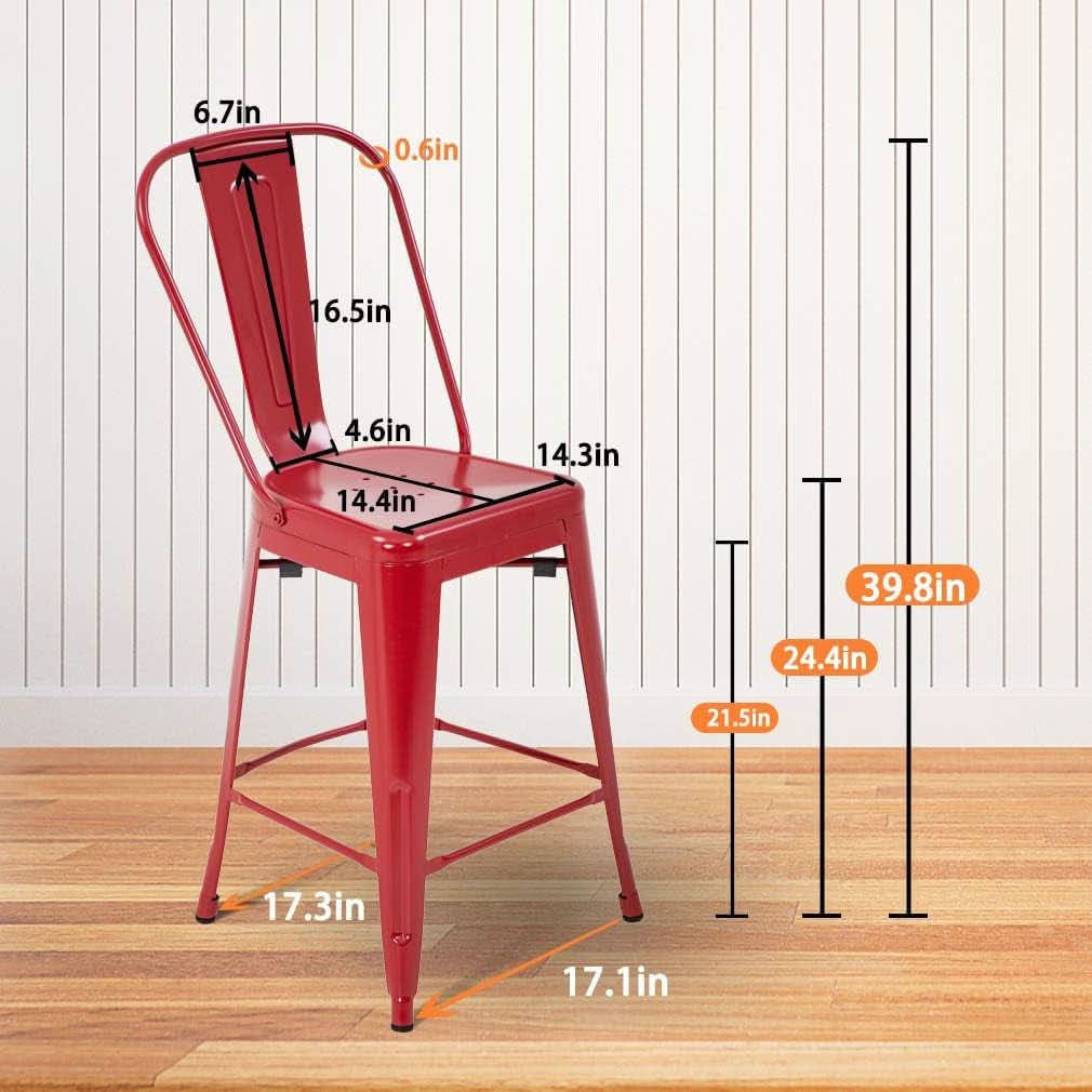 Set of 4 24 Inch Indoor/Outdoor Stackable Metal Bar Stools - Red