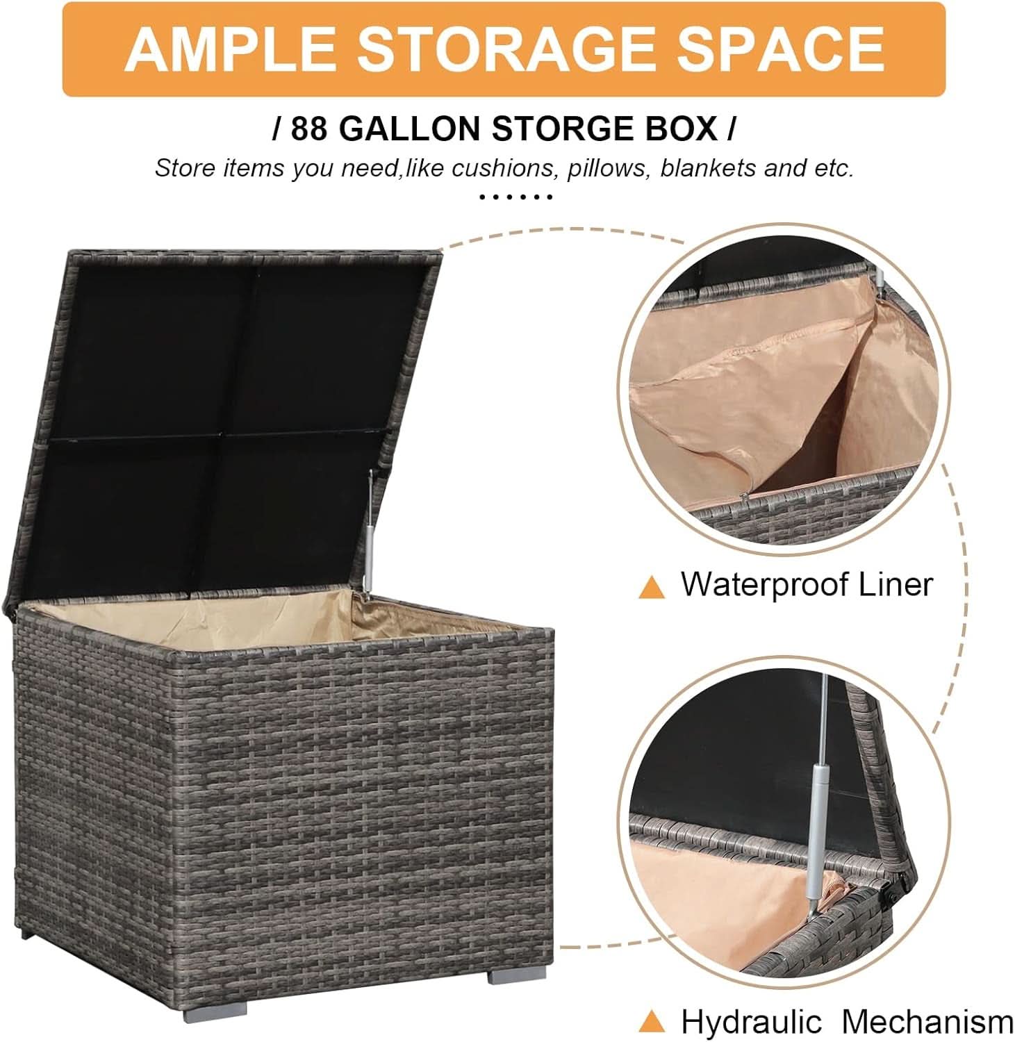 5 Piece Wicker Patio Conversation Set with Storage Box - Dusty Blue