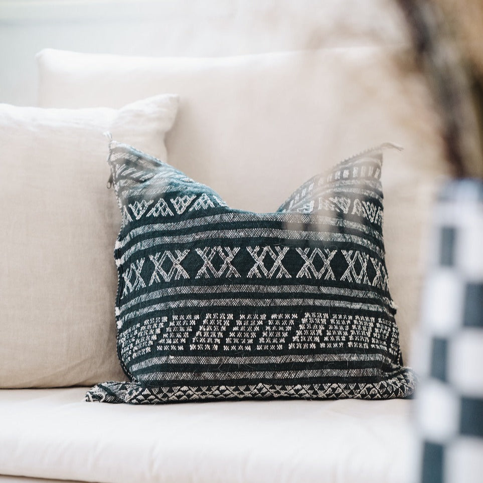 Desert Stripe Cactus Silk Pillow | Black