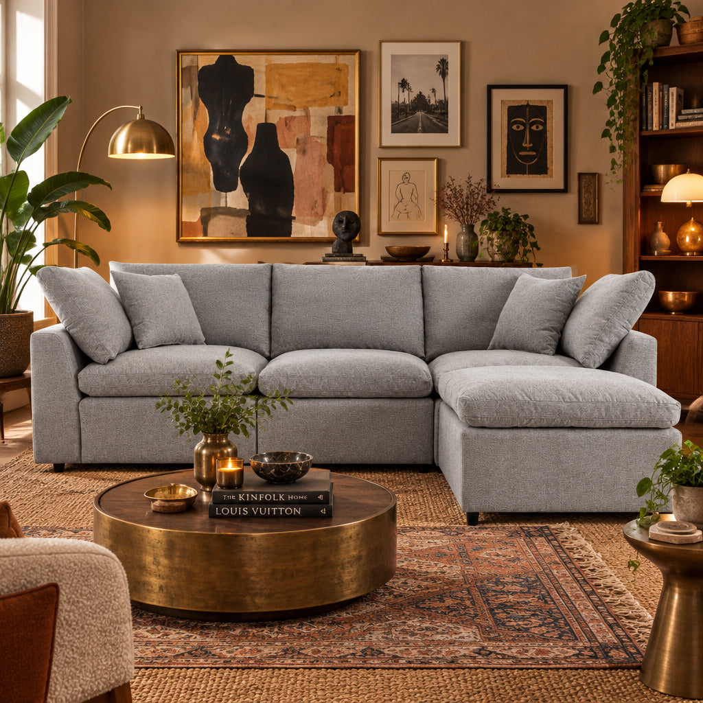 Down Filled Sectional Sofa in Grey