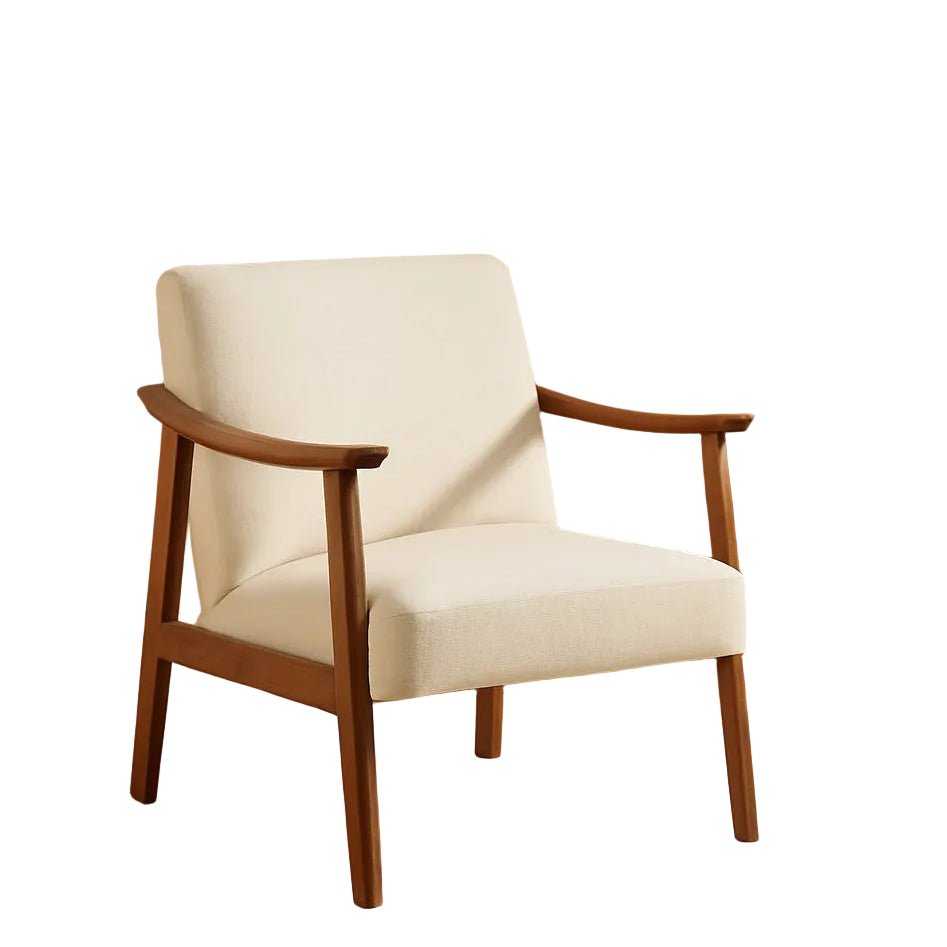 Boucle Accent Chair With Wooden Legs in Ivory