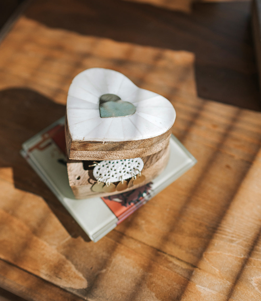 Mukhendu Heart Keepsake Box - Bone & Brass Inlay