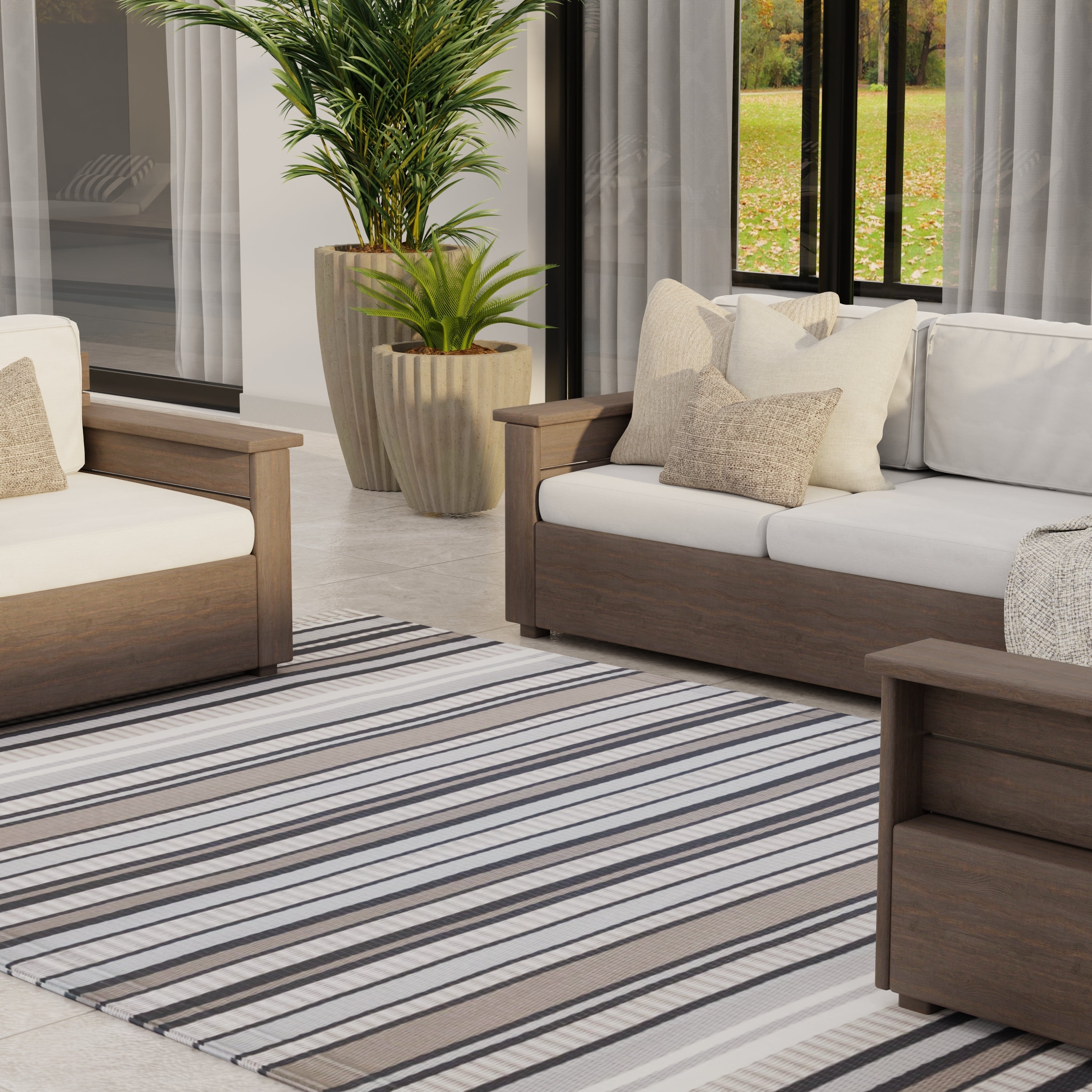 Stripes Cool Grey Outdoor Mat
