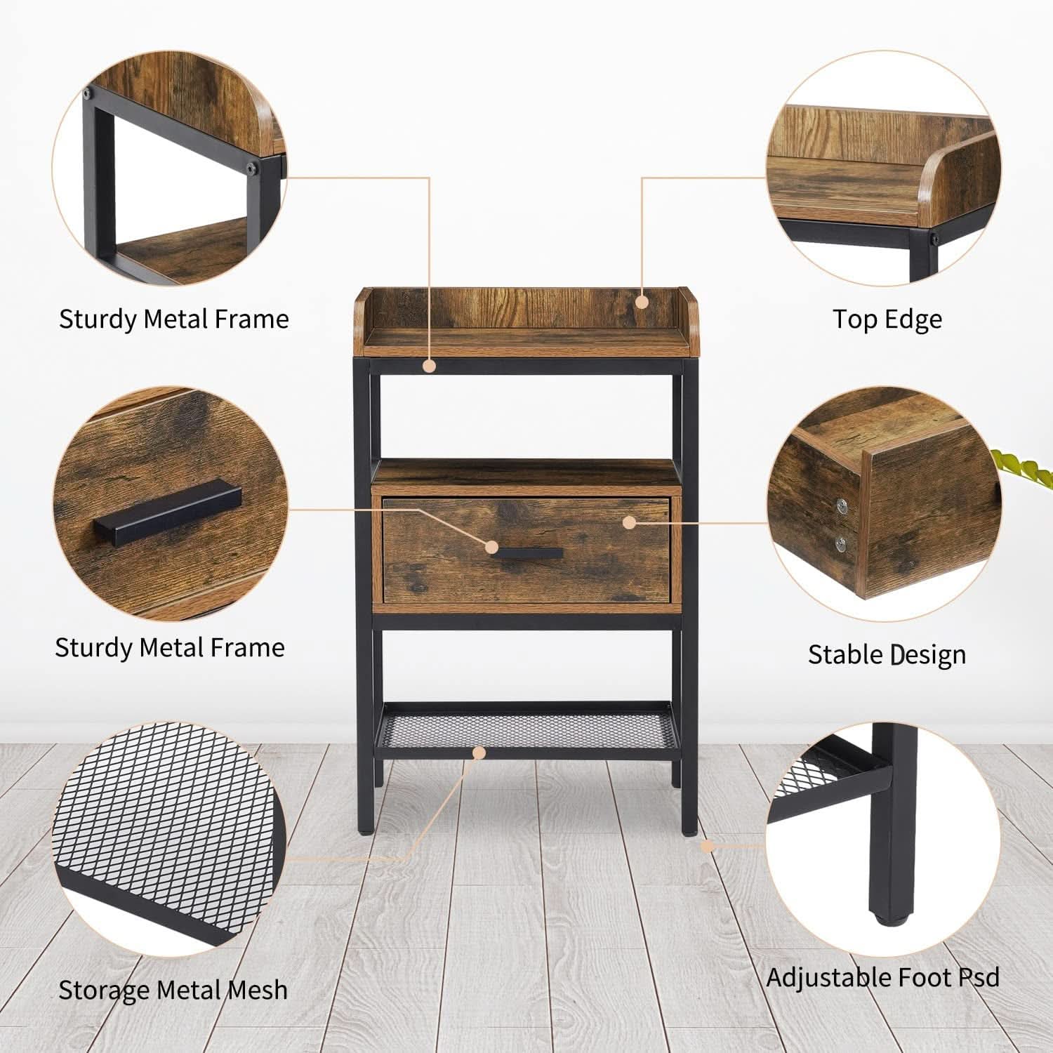 Set of 2 Industrial Style Nightstands