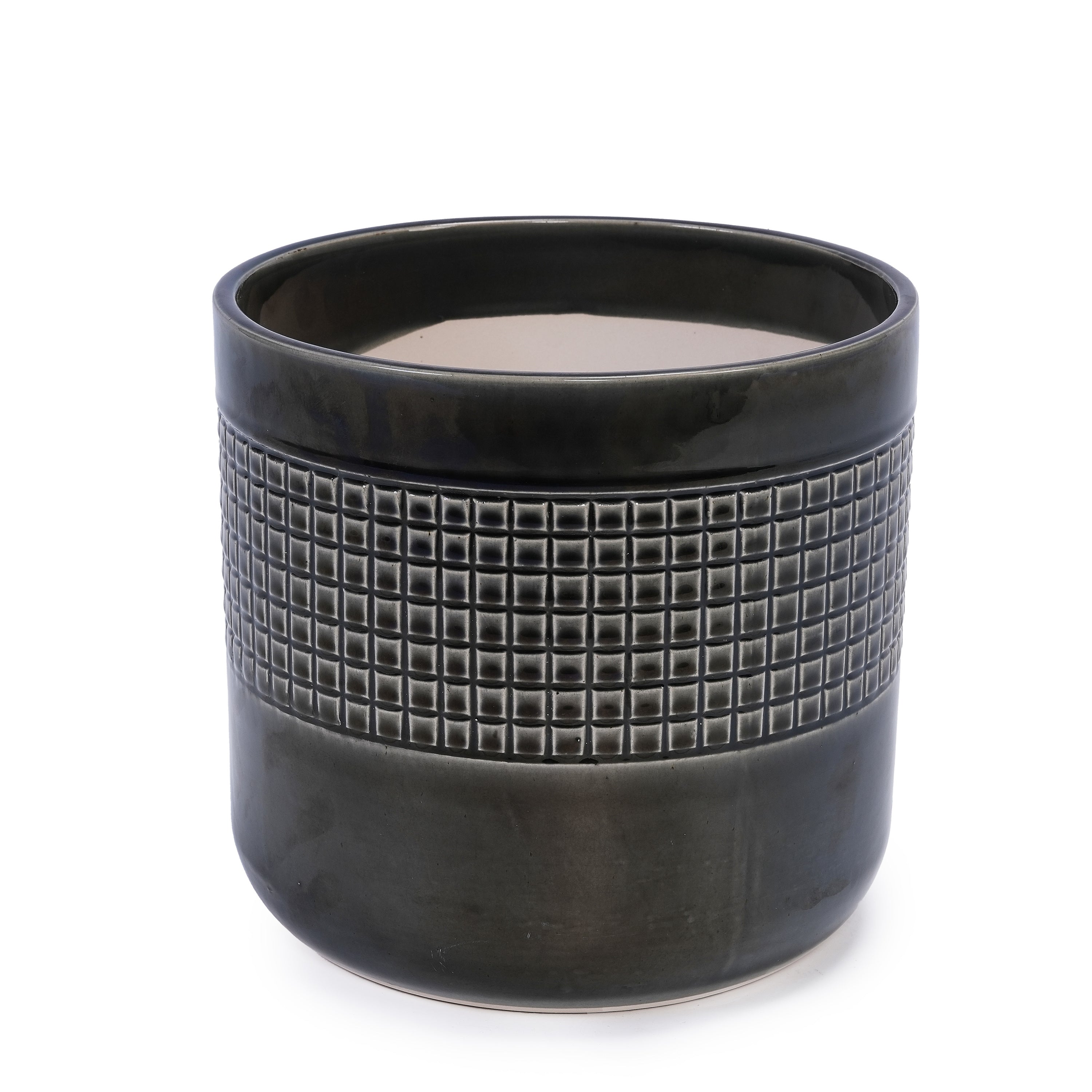 Set of 3 Black Grid Design Flower Pots