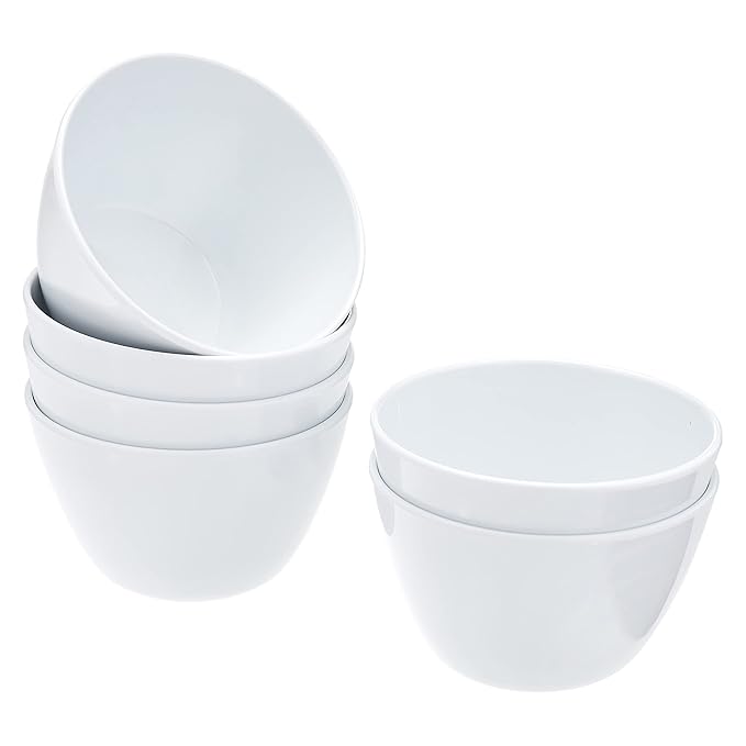 Set of 6 Round Melamine Bowls - White, 8 oz