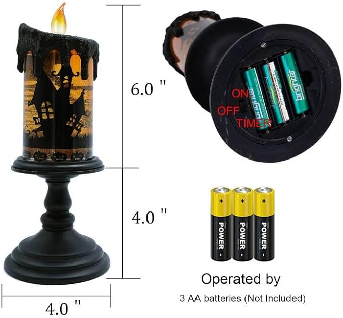 Battery Operated Spooky Spinning Flameless Candle - Black/Orange