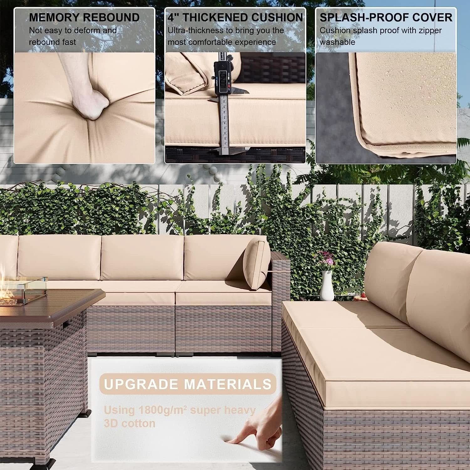 13 Piece Outdoor Patio Furniture Set with Fire Pit - Sand