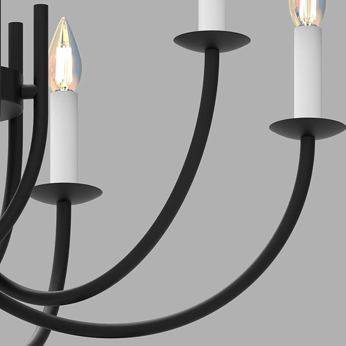 Deep Curved Black Round Candlabra Chandelier - 6 Lights