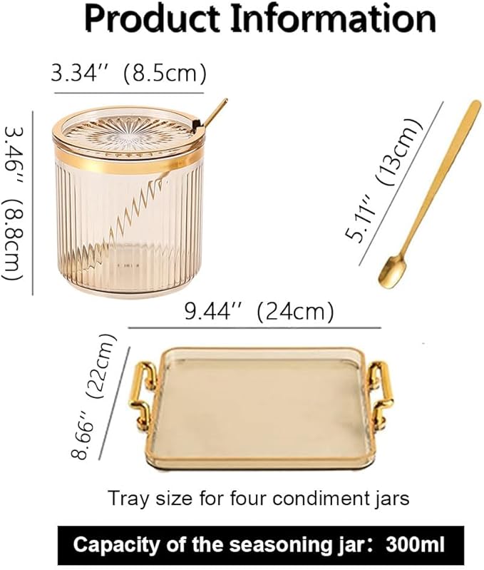 Acrylic Condiment Jars with Spoons/Lids/Tray - Clear
