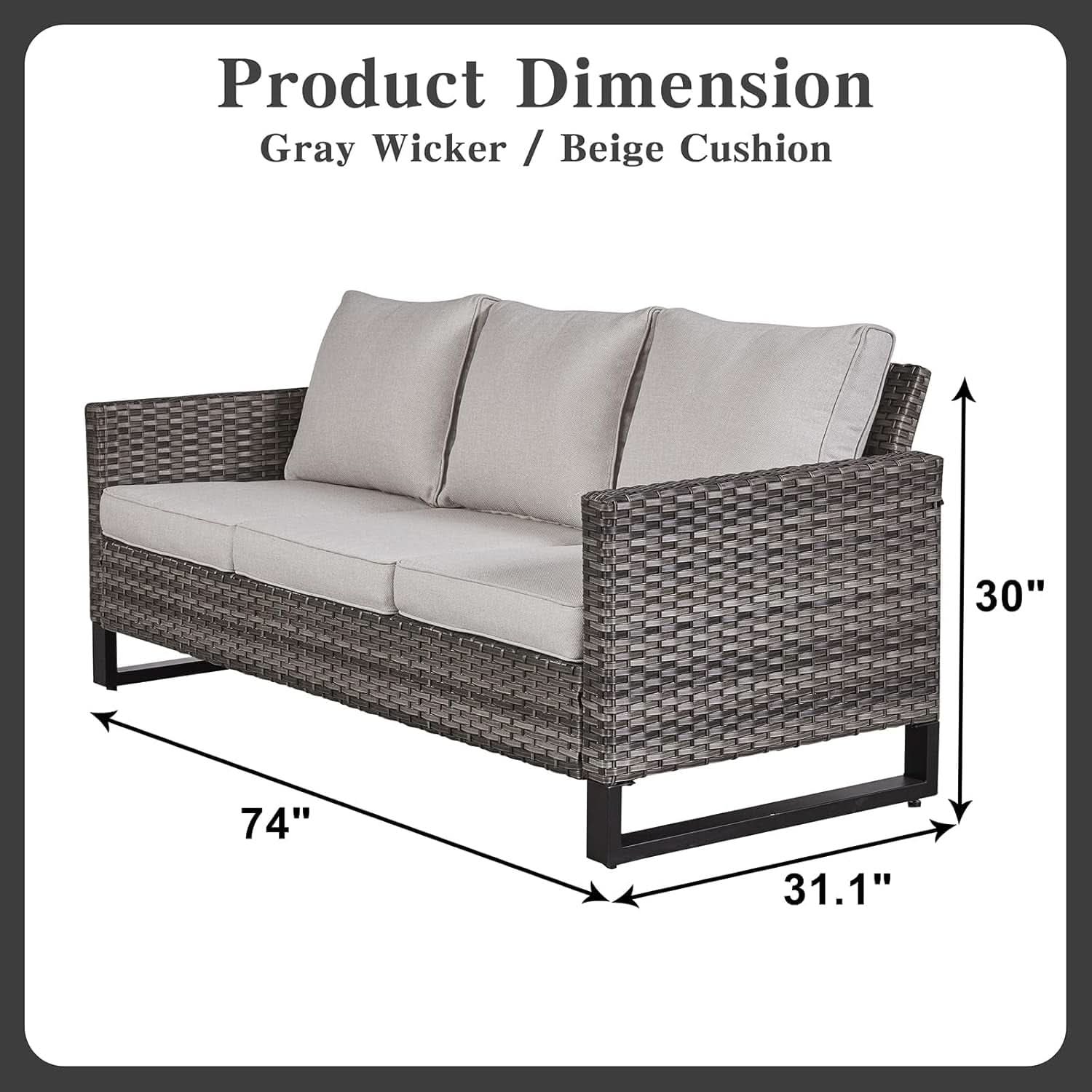 Oversize Outdoor Wicker Patio Sofa Set With 2 Swivel Chairs, 2 Ottomans, and Coffee Table in Grey/Beige
