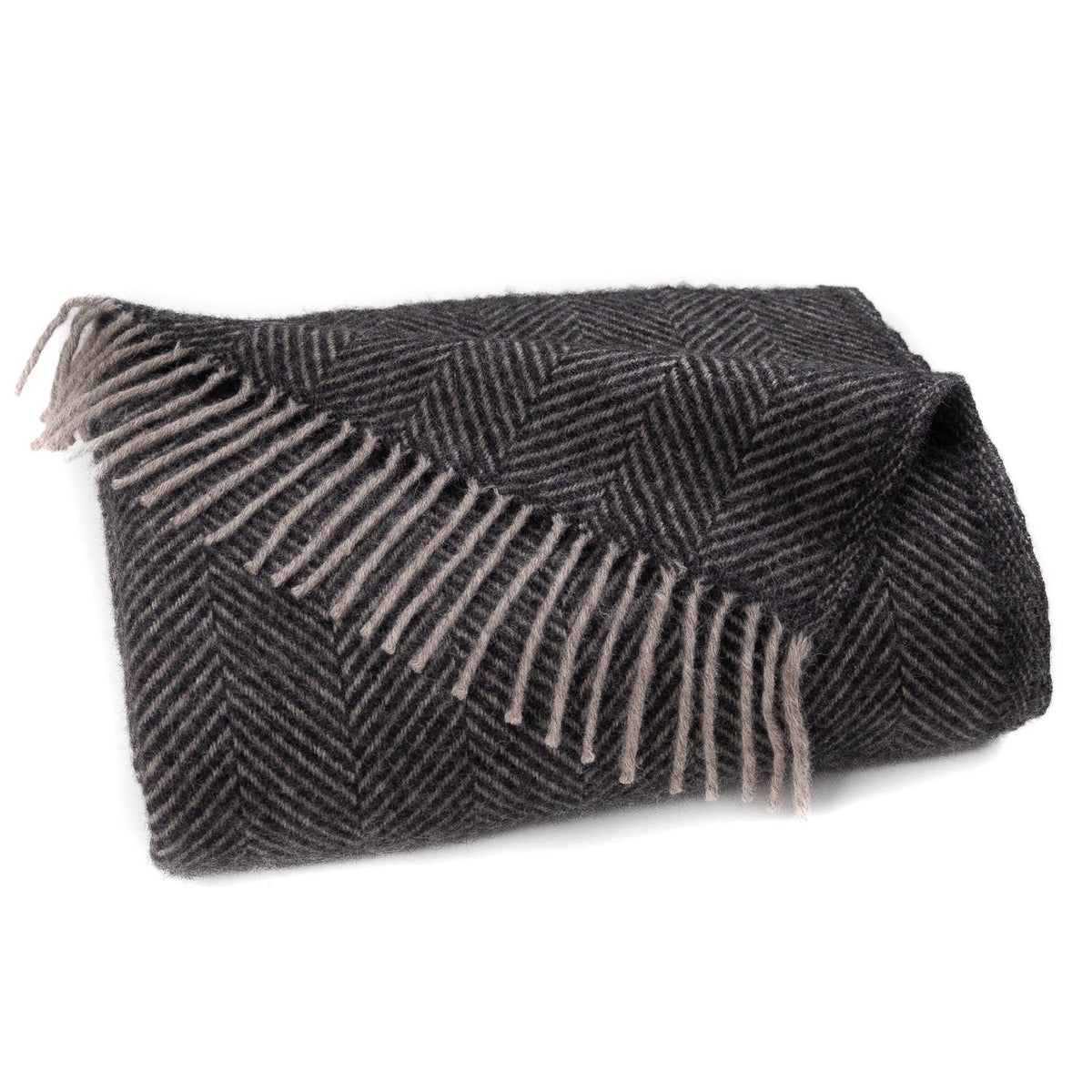 Highland Tweeds Herringbone Pure New Wool Throw - Charcoal