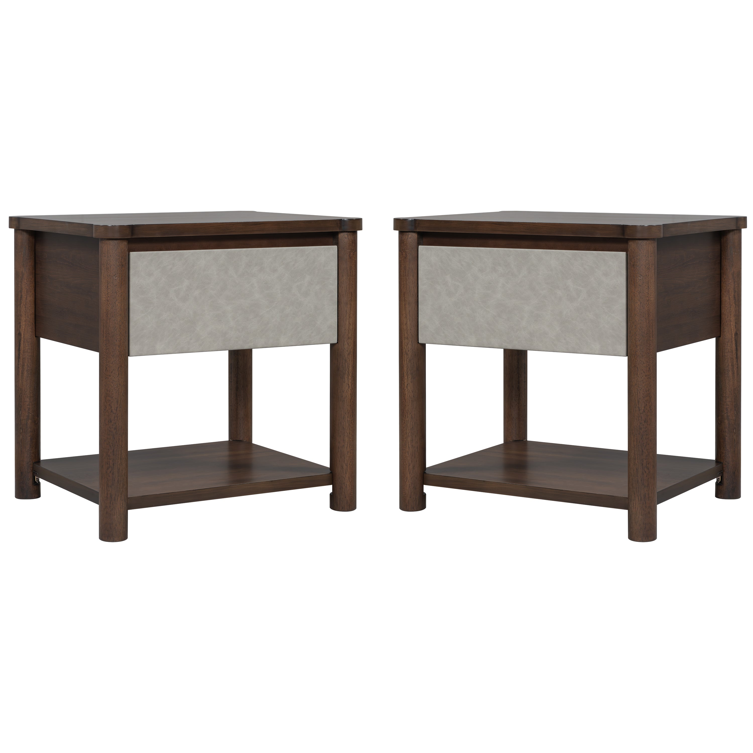 Modern King Bed Frame Set with 2 Nightstands - Gray/Walnut