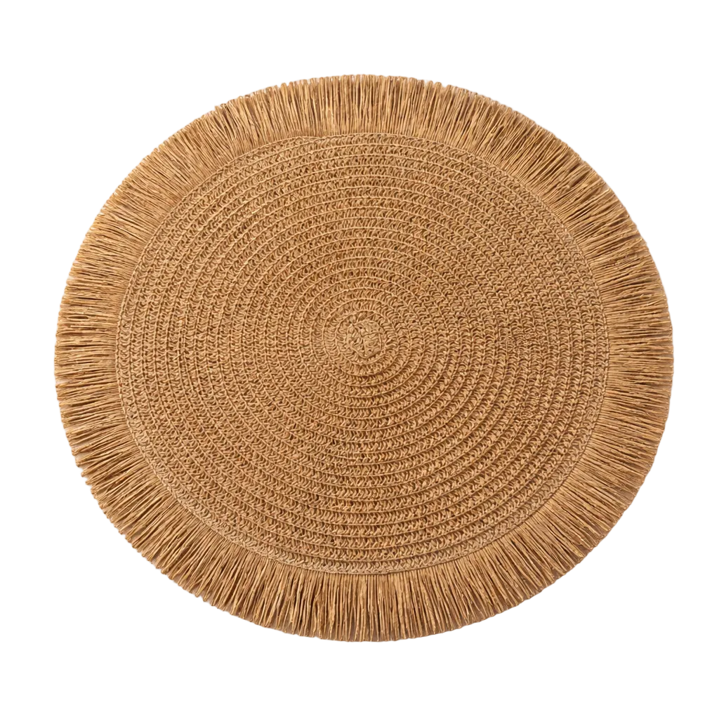Straw & Fringe Round Placemat | 15” Handwoven Natural Fiber Table Decor