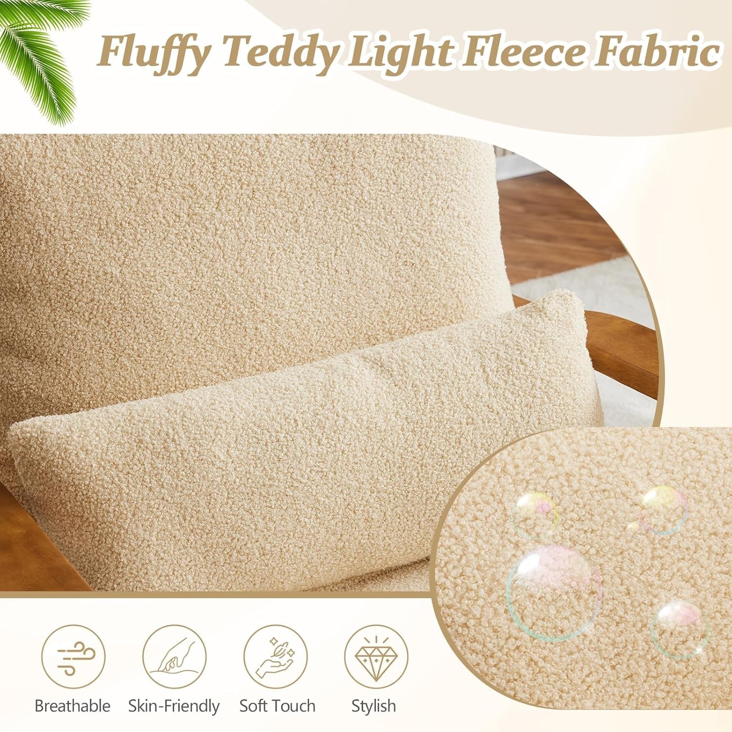 Teddy Velvet Upholstered Armchair With Pillow in Light Khaki