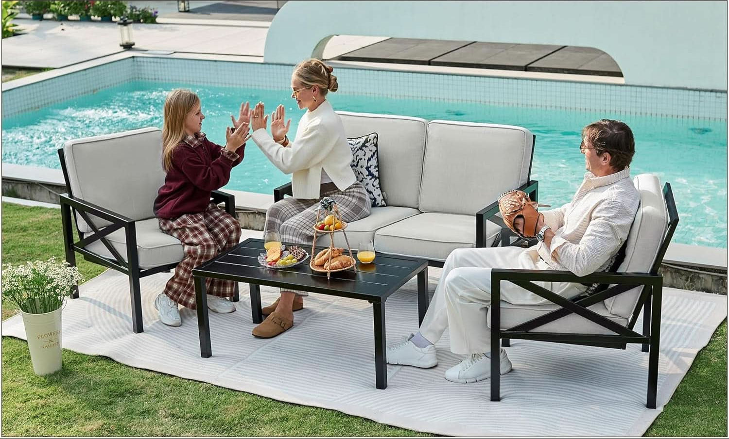 4 Piece Outdoor Metal Patio Set With Cushions