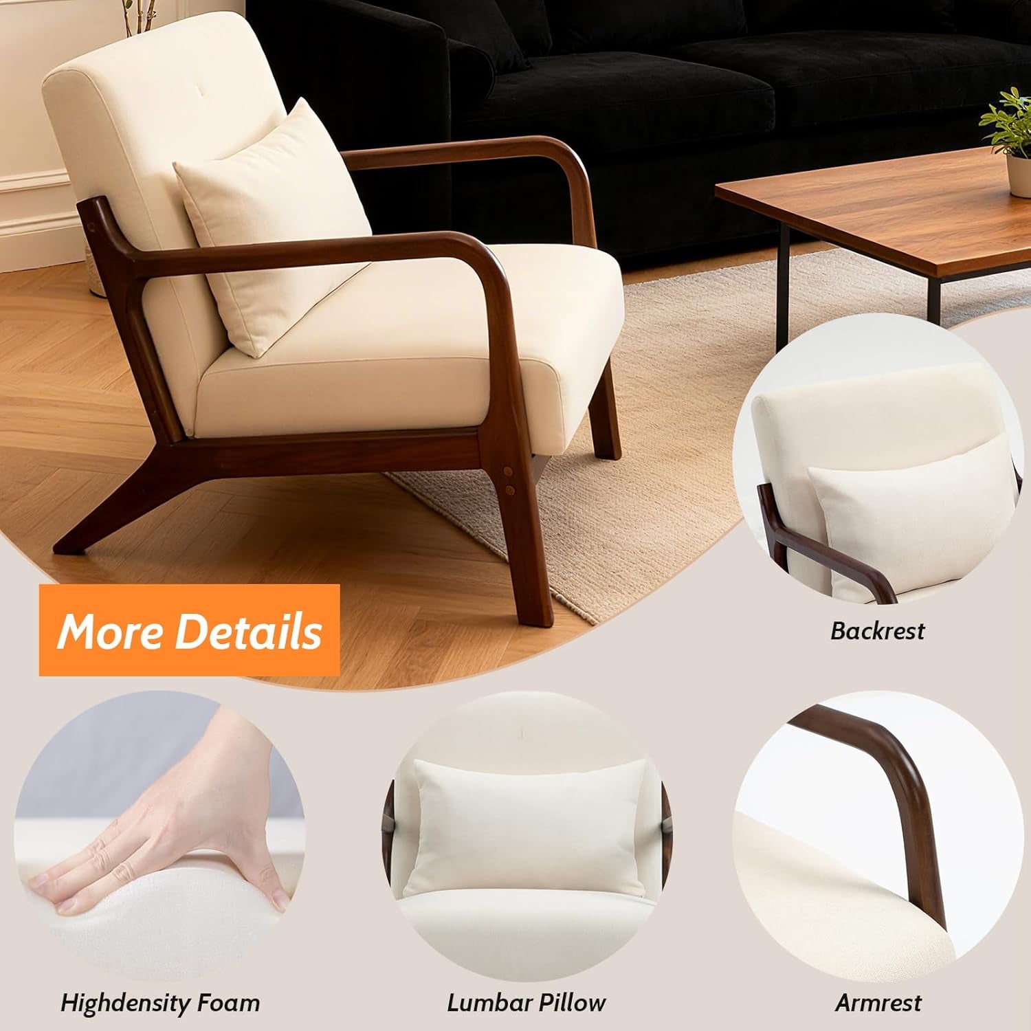 Linen Upholstered Armchair in Creamy White