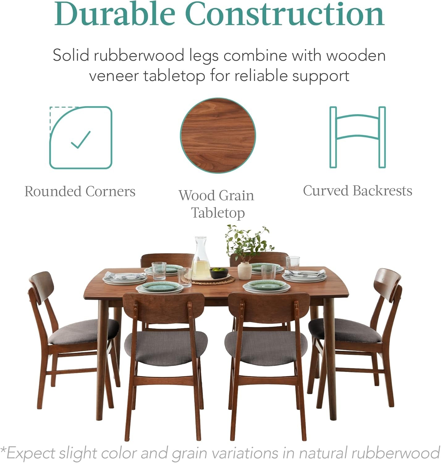 Midcentury Walnut Gray Durably Crafted Dining Set