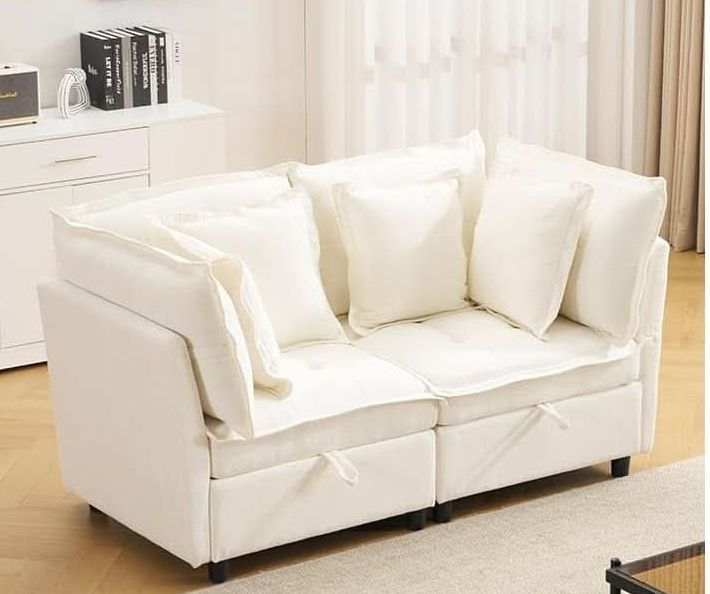 Oversized Modular Sectional Sofa w/Storage Ottoman - Cream
