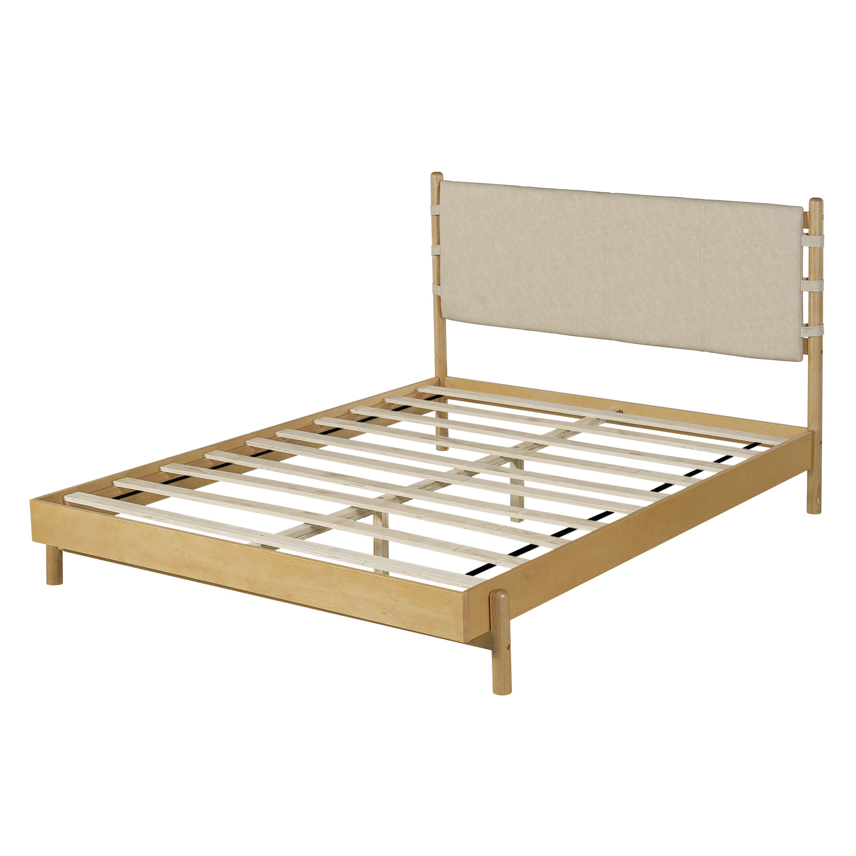 Modern Queen Bed Frame Set with 2 Nightstands - Beige Wood