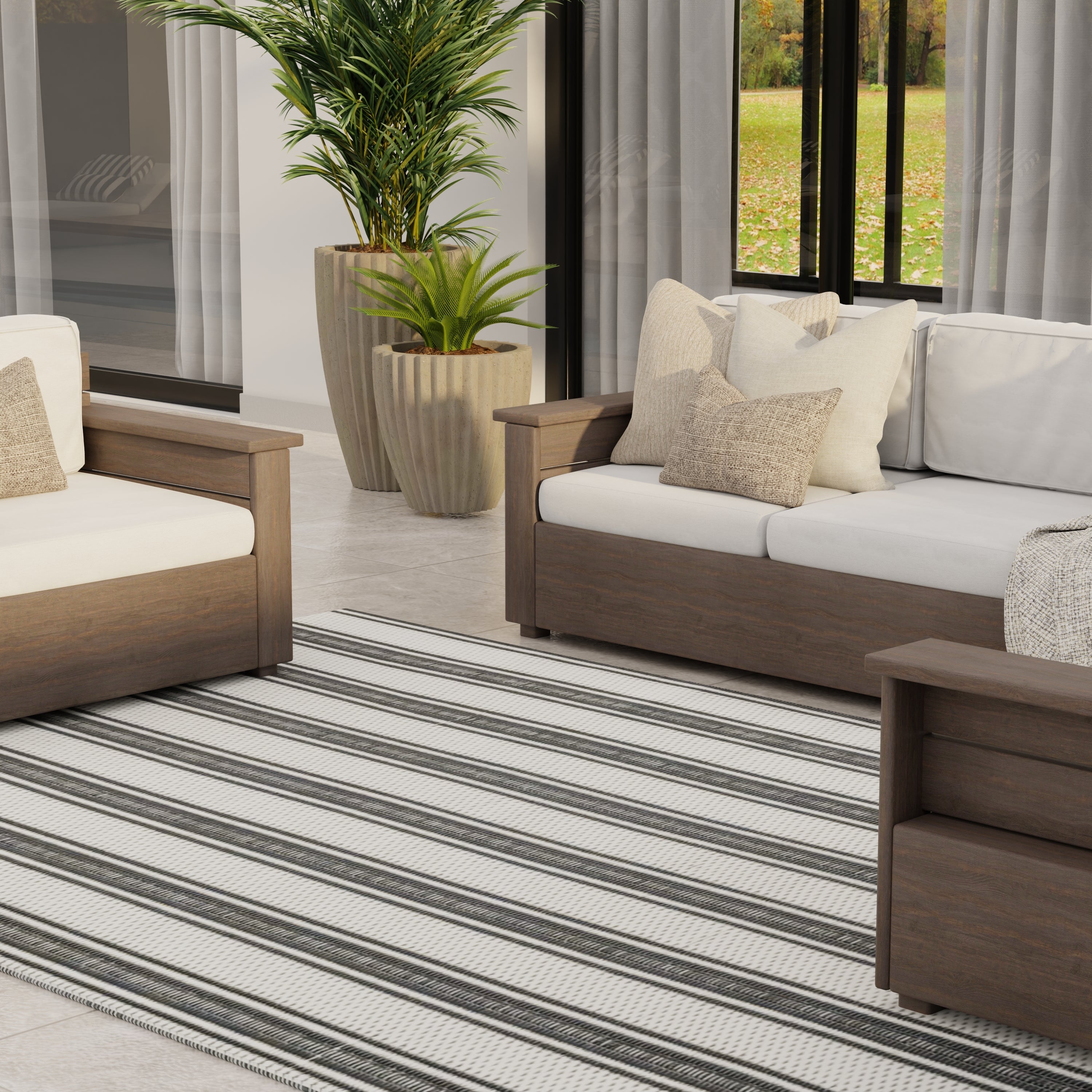 Vertical Stripe Black & Grey Outdoor Mat