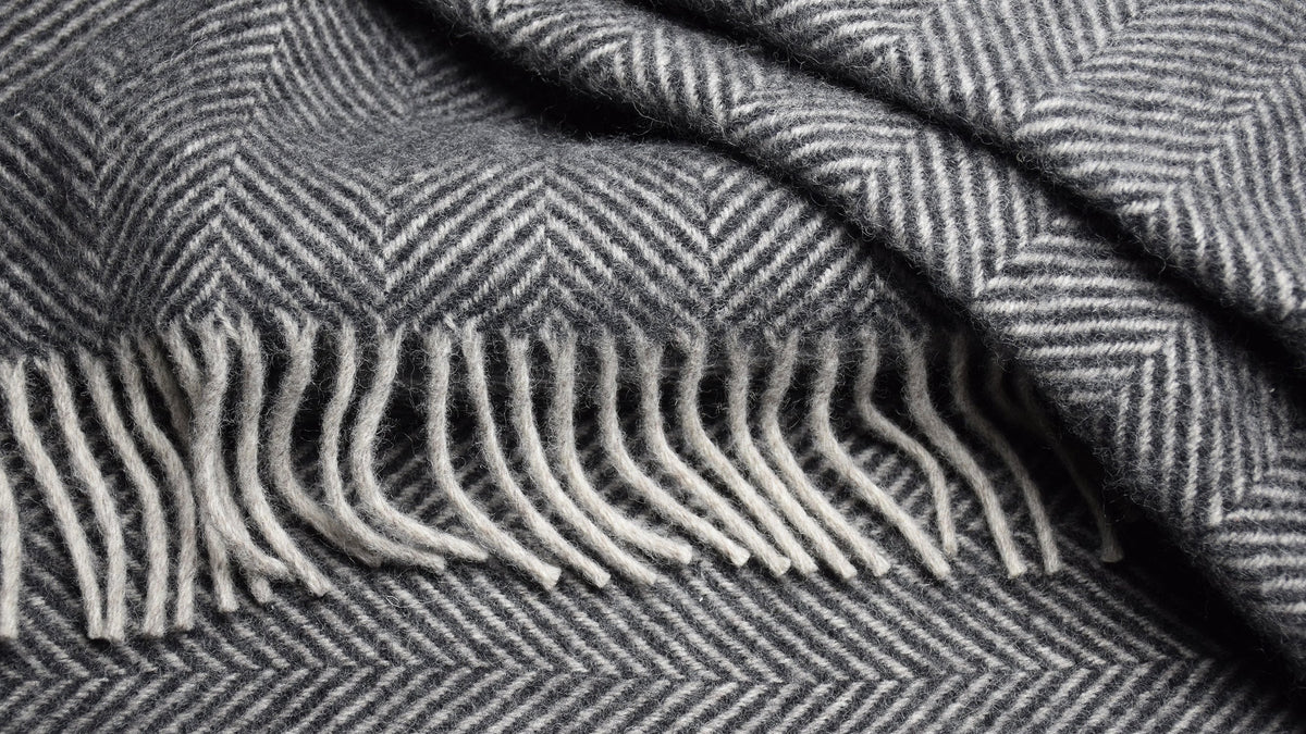 Highland Tweeds Herringbone Pure New Wool Throw - Charcoal