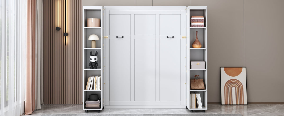 Queen Murphy Bed with Storage Doors - White
