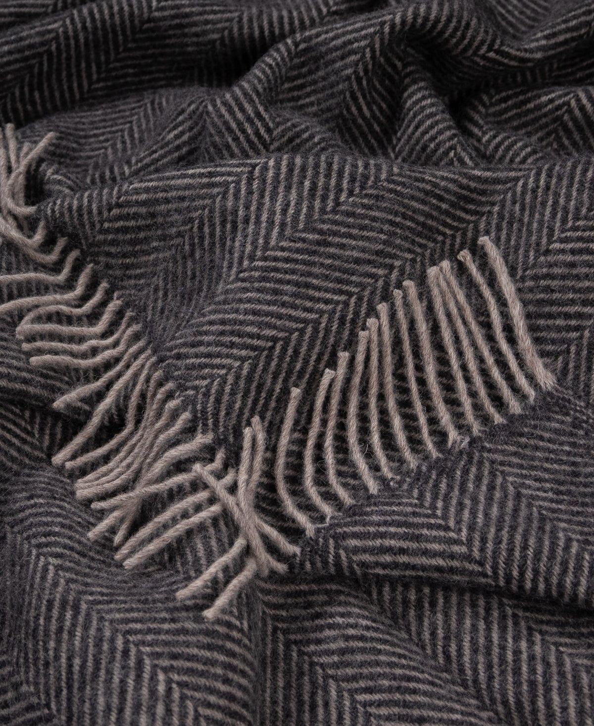 Highland Tweeds Herringbone Pure New Wool Throw - Charcoal